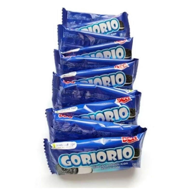 

GORIORIO BISKUIT SANDWICH KRIM COKLAT DAN VANILLA / SIANTAR TOP (1 RENCENG ISI 10 PCS @12 GRAM)