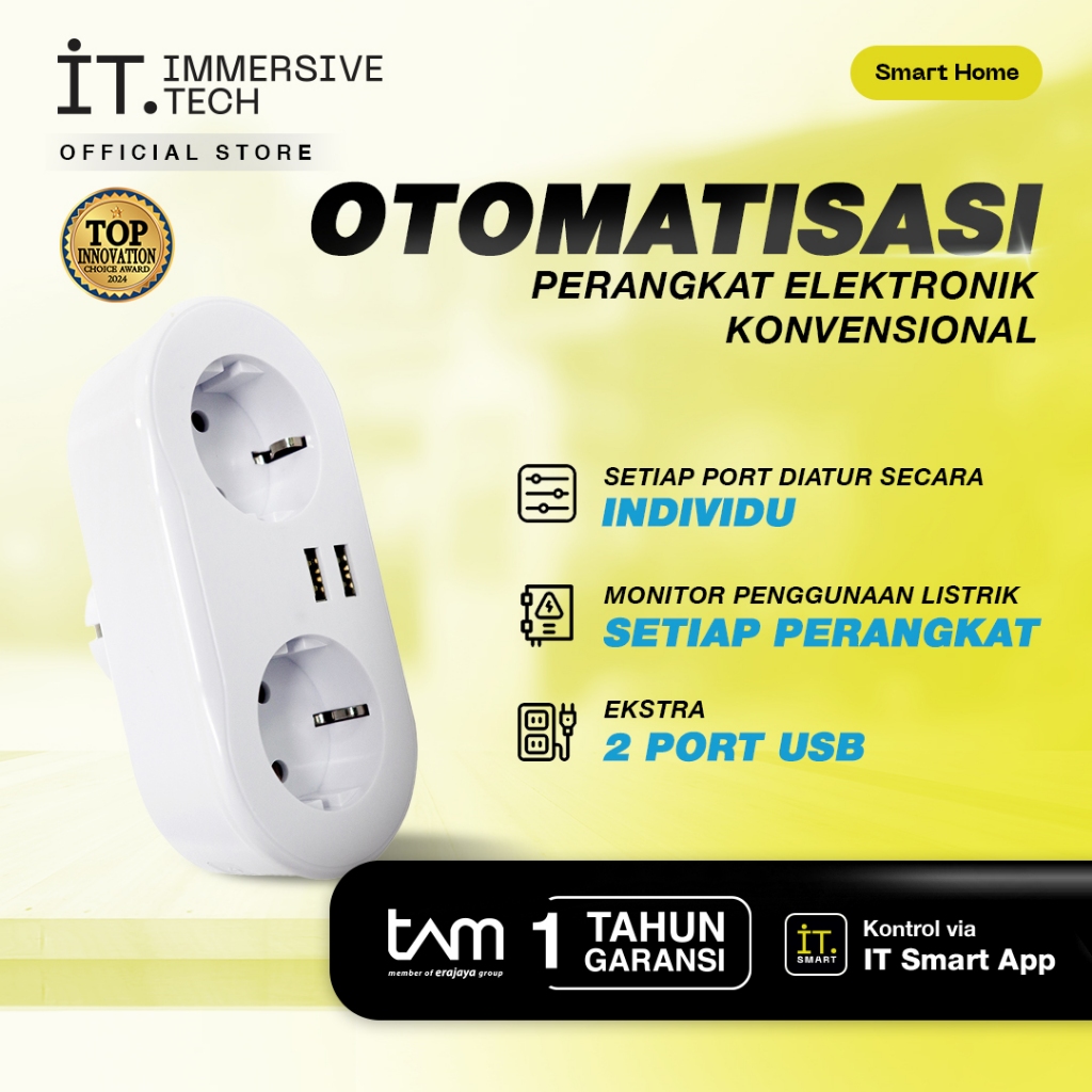 IT Smart Dual Plug PS02 - 2 Power Port 2 Port USB White