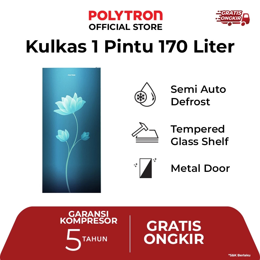POLYTRON Kulkas 1 Pintu Metallic Series 170 liter PRB 179R PRB 179B