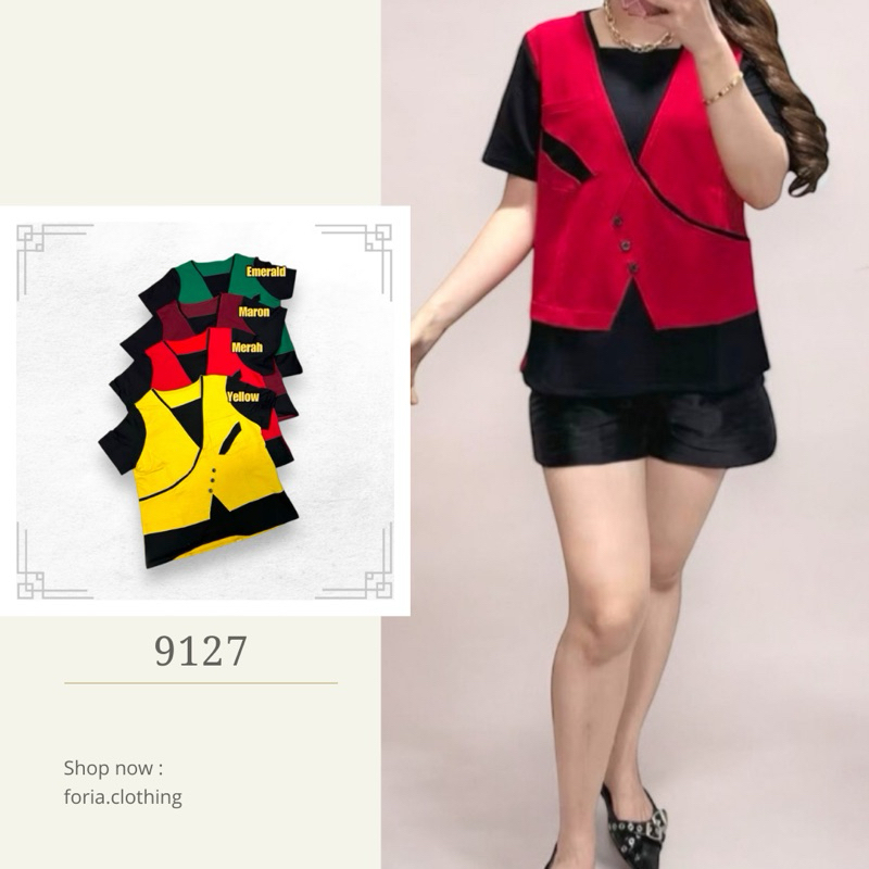 Foria 9127 top atasan kaos wanita kerja santai merah hijau natal