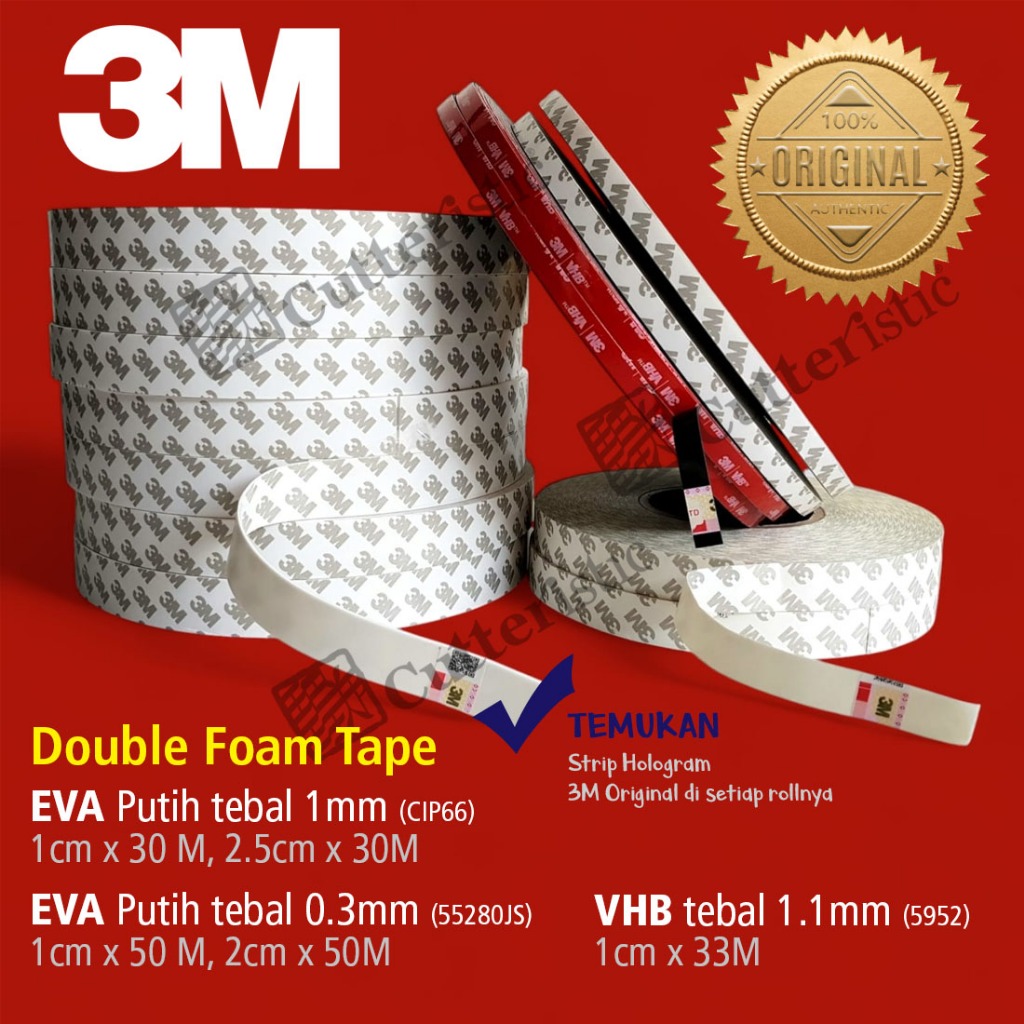 Double Tape Foam 3M VHB 5952 Hitam, EVA CIP66 55280 Putih Foam Tape 30 50 meter
