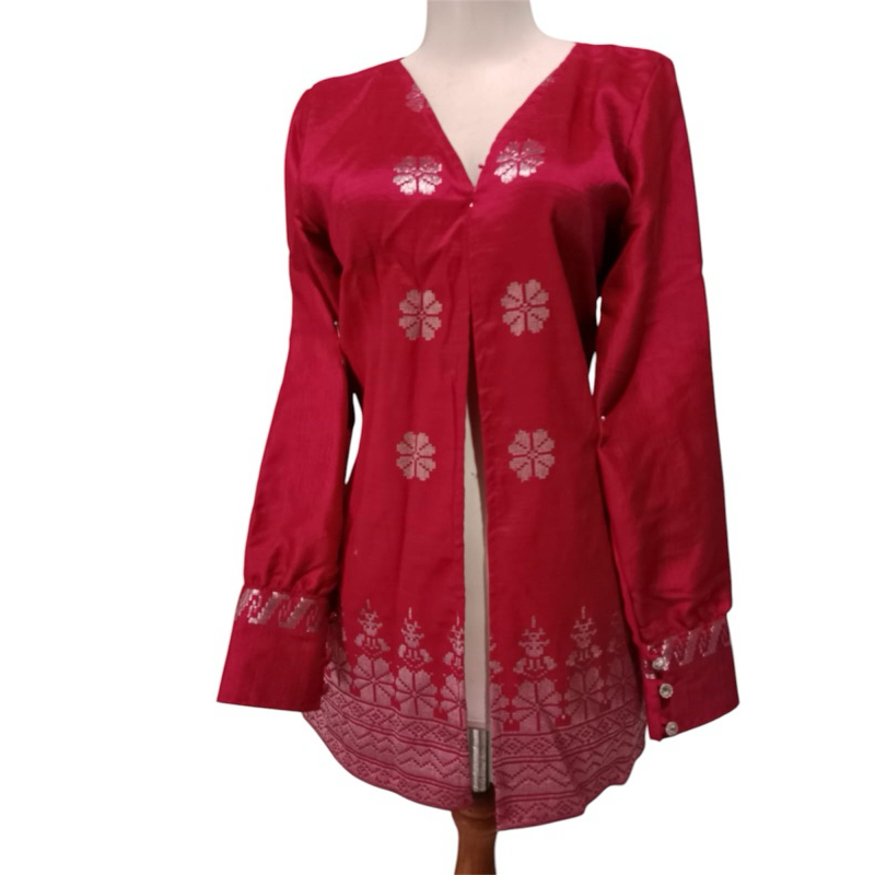 outer songket Silungkang kombinasi saten premium pink fanta