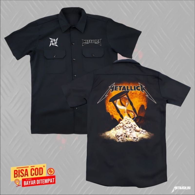 kemeja pendek hitam band METALLICA  original distro terbaru | kemeja WORKSHIRT metal terbaru METALLI