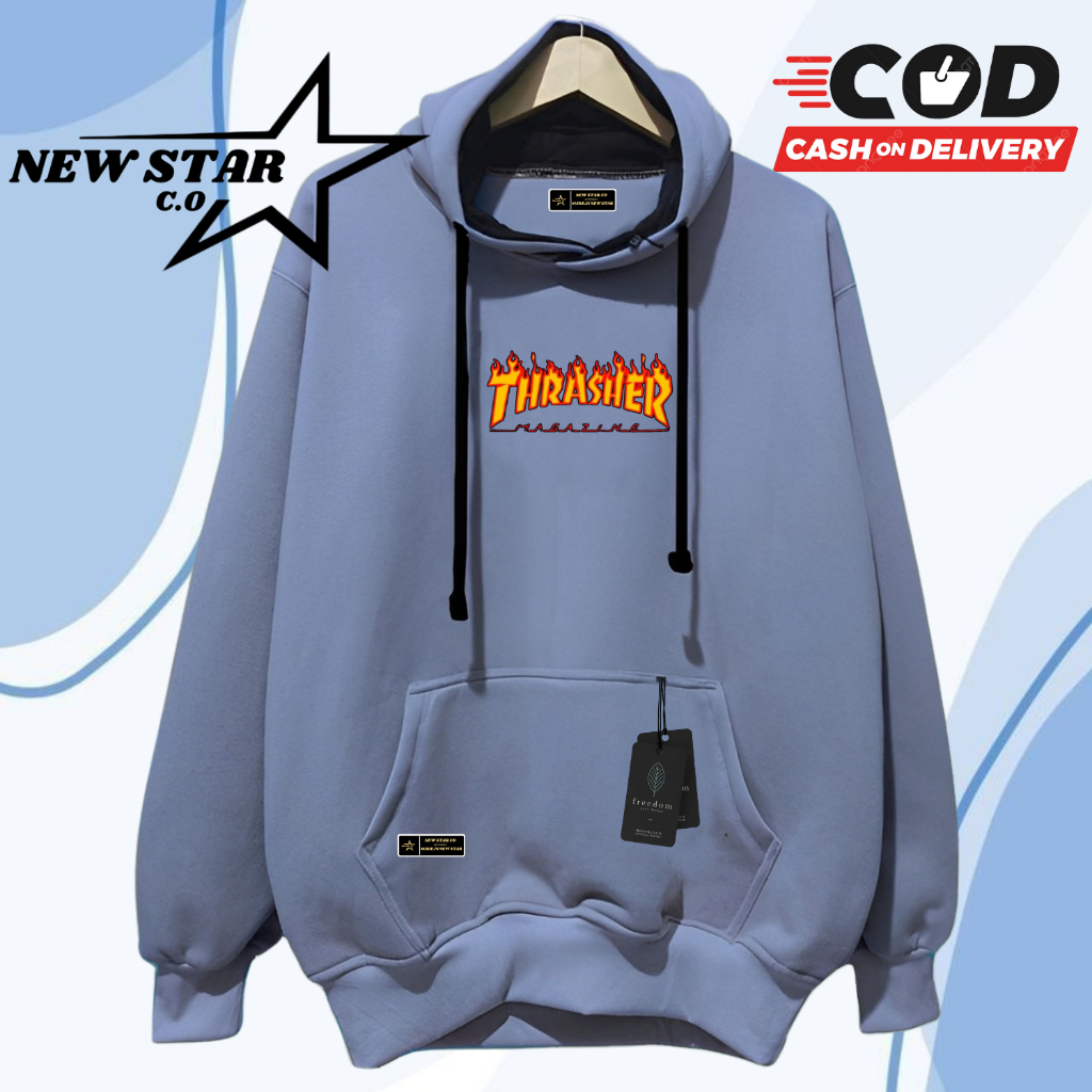 THRASHER New Hoodie Sweater Pria Original Distro Oversize Warna Denim Sablon Simpel Kekinian 2024 Sw