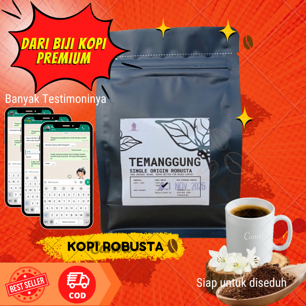 

Kopi Temanggung Robusta Bubuk Murni 100% Asli 100 gram