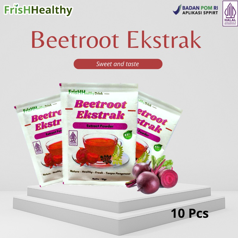 

Isi 10 sachet - Bit Bubuk - Beetroot Ekstrak - Si penambah darah - Mengontrol tekanan Darah - Buah bit