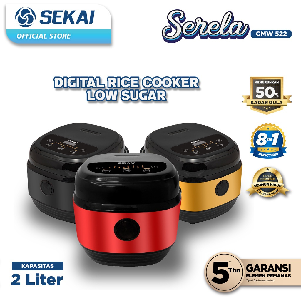 Sekai CMW-522 Rice Cooker Digital Low Carbon Low Sugar 8in1 Anti Gemuk SERELA 2 Liter Garansi Resmi