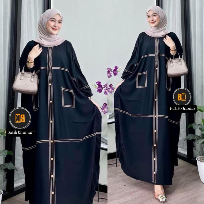 Gamis Kaftan Kekinian Motif Nisrina Gamis Kaftan Jumbo Lengan Panjang
