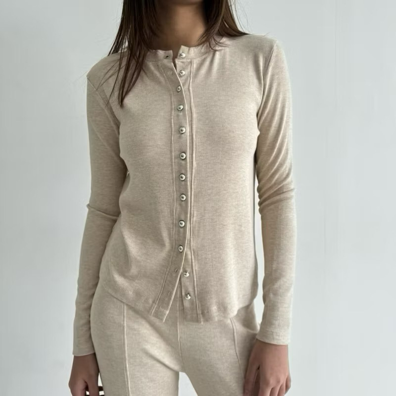 KAIA TOP Atasan Knit Wanita Lengan Panjang Basic Korean Top Summer Baju Knit Kancing Rib Wanita Long