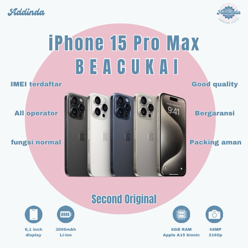 iPhone 15 Pro Max 128GB/256GB/512GB (IMEI TERDAFTAR BEA CUKAI) Seken Like New