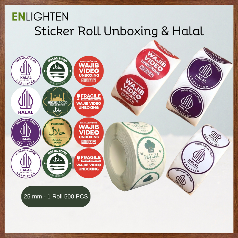 

READY Sticker Roll Label Wajib Unboxing Halal Fragile Stiker Bulat 25mm isi 500PCS Paket Box SS001