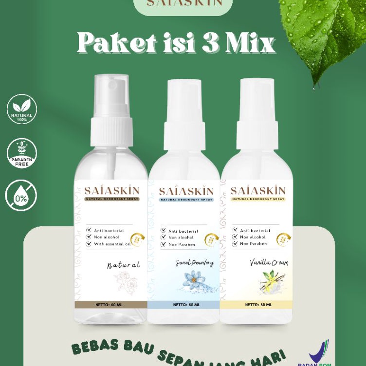 Diskon Tambahan Deo Saia Deodorant spray PAKET 3 BOTOL Mix Aroma 6ml by SaiaSkin BPOM