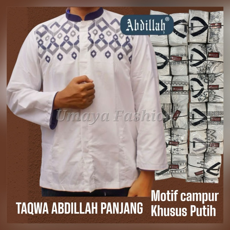 Abdillah Baju Koko Putih Dewasa Bordir Lengan Panjang || Baju Taqwa Murah