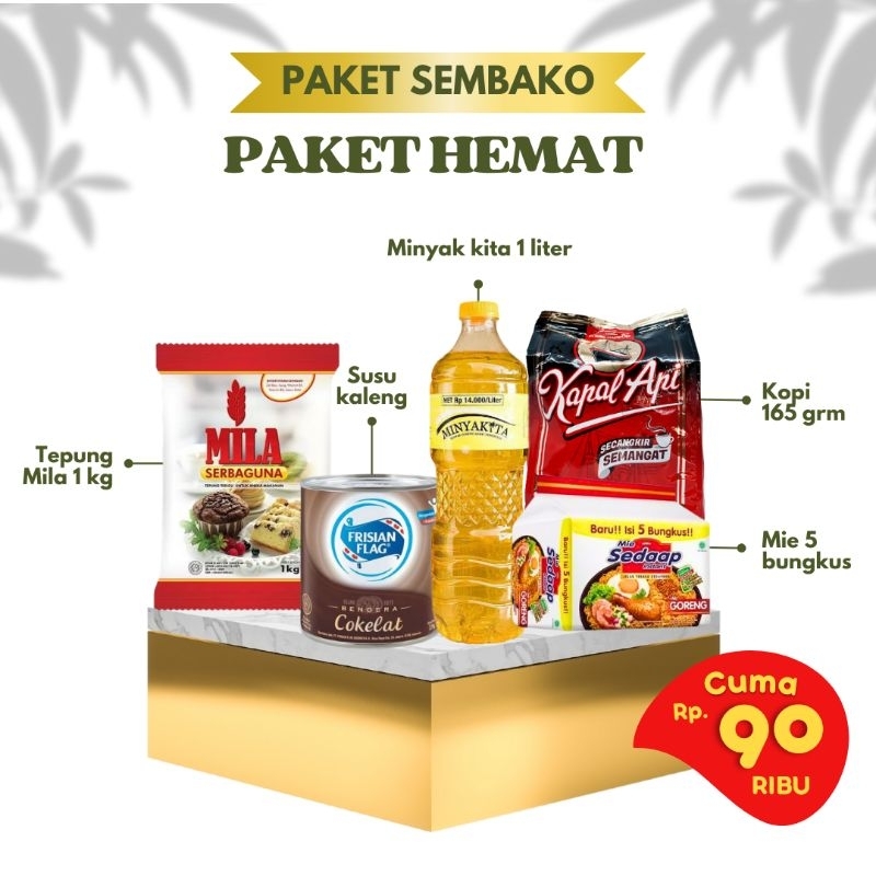 

Sembako Paket Hemat (Tepung, Susu, minyak goreng, mie & Kopi)