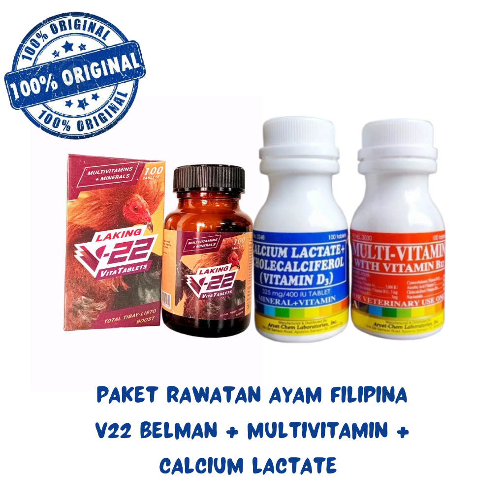 RAWATAN AYAM FILIPINA Paket Rawan Ayam Filipina: V22 Belman, Multivitamin Oren, Kalsium Laktat Masin