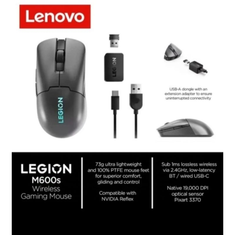 Lenovo Legion M600s Mouse Gaming Nirkabel Storm Grey 19000 DPI RGB