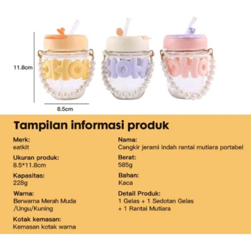 Gelas Kaca Tumbler HOHO 350 ml/Gelas Kaca sedotan/Botol minum HoHo