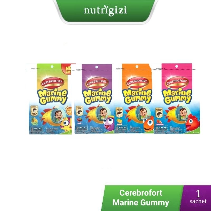 Nutrigizi | Cerebrofort Marine Gummy Vitamin Anak + Fish Oil Rasa Enak Kenyal isi 20 gr / 18 gr(new)