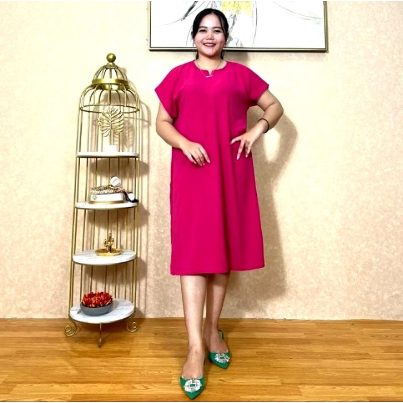 Daster polos rayon selutut lengan pendek