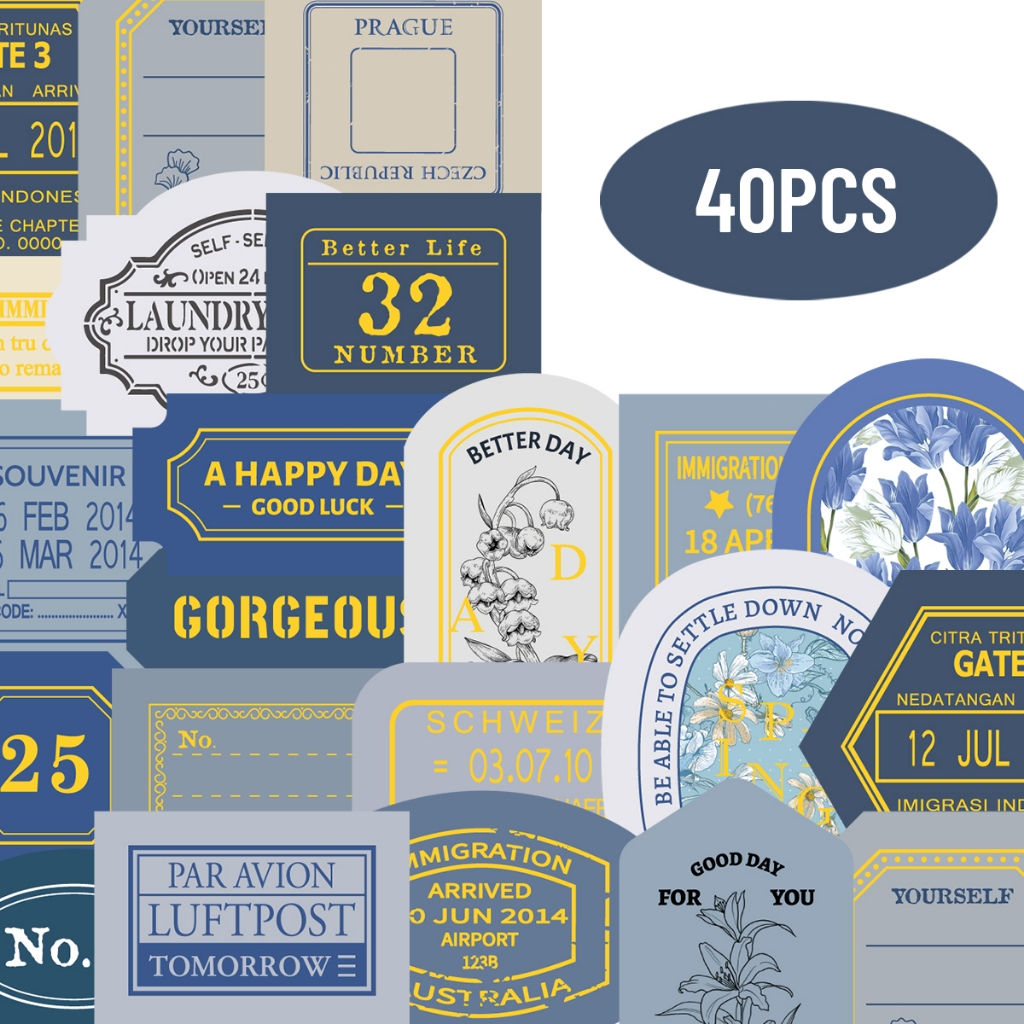 

40 Stiker Label Tidak Beraturan Antik, Dekorasi Notebook Sepeda Skateboard Seluler DIY