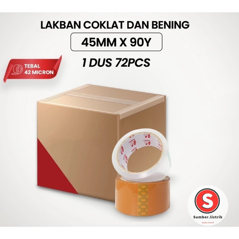 

LAKBAN GROSIR 1DUS ISI 72 ROLL BENING/COKLAT 45MM x 90 Yard ISOLASI MURAH BENING DAN COKLAT
