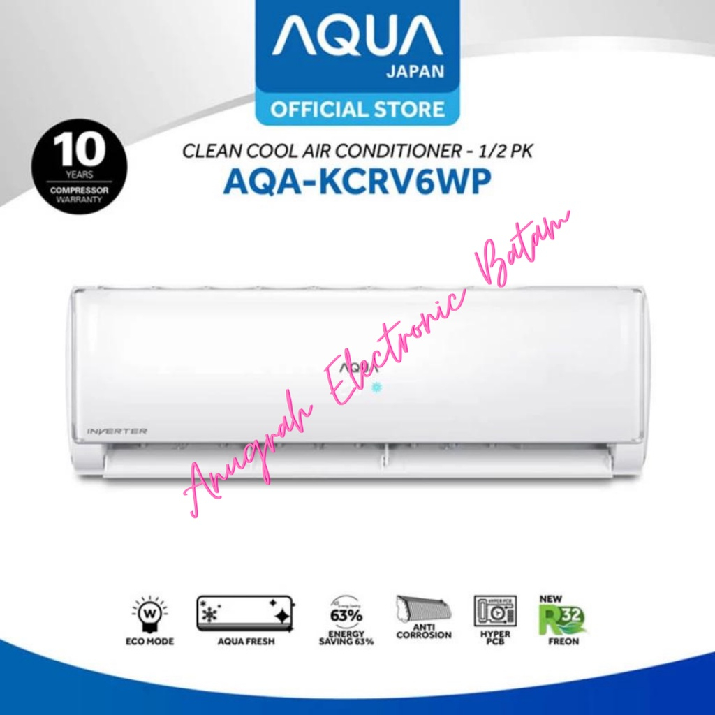 AC AQUA Inverter 0.5 PK AQA-KCRV6WP - Penyejuk Ruangan Efisien