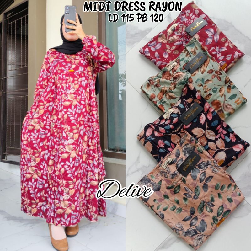 MIDI DRESS RAYON//MIDI DRESS RAYON MOTIF BUNGA//HOMEY DRESS RAYON