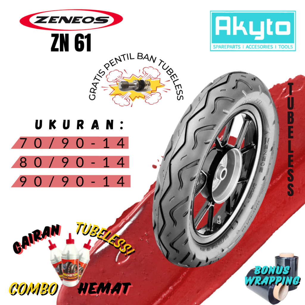 BAN ZENEOS ZN 61 RING 14 / BAN TUBELESS R14 FREE PENTIL + WRAPPING / BAN MOTOR MATIC METIK BEAT VARI