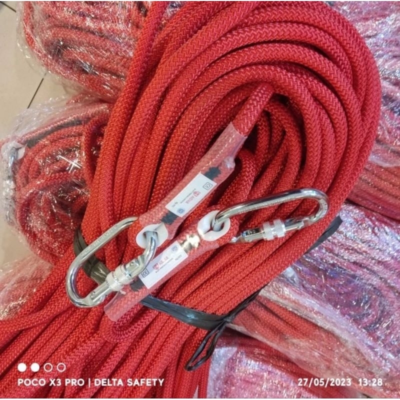 Tali Karmantel 12mm x 100 Meter Jahit Carabiner Tali Paracord 12mm + Carabiner