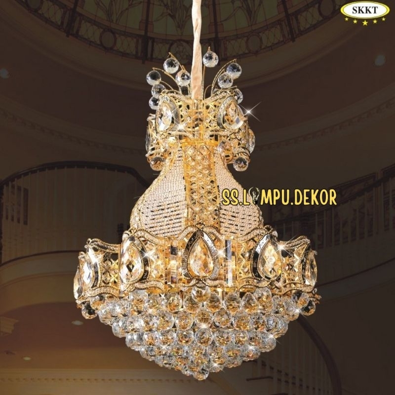 Lampu Gantung Kristal Mewah Gold Modern Besar Ruang Tamu, Ruang Keluarga