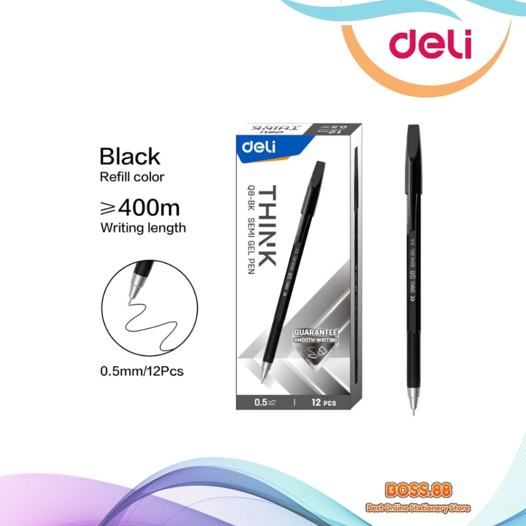 

SEMI GEL PEN / PULPEN SEMI GEL DELI Q-8 BK (12 PCS)