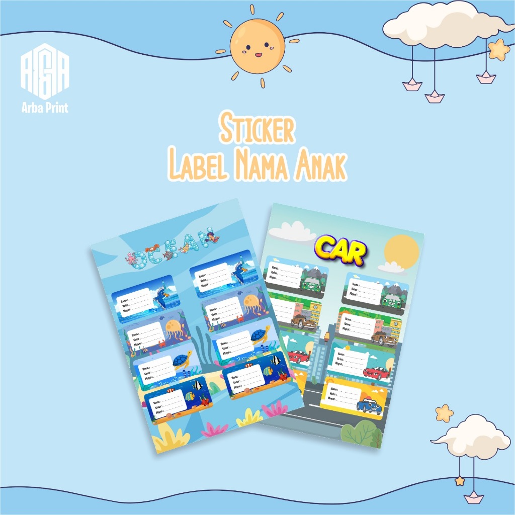 

(ARBA PRINT) Stiker sheet pack Ukuran A5 Nama Anak - Nama kelas - Nama Mata Pelajaran Buku Tulis Anak