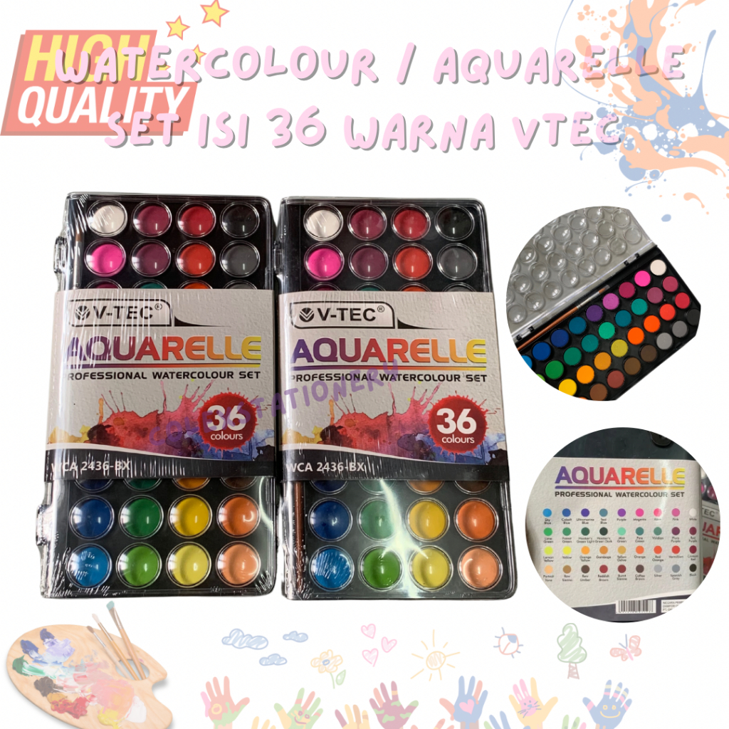 

Watercolour / Solid Watercolour Aquarelle Set / Set Cat Air Padat Isi 36 Warna Vtec High Quality