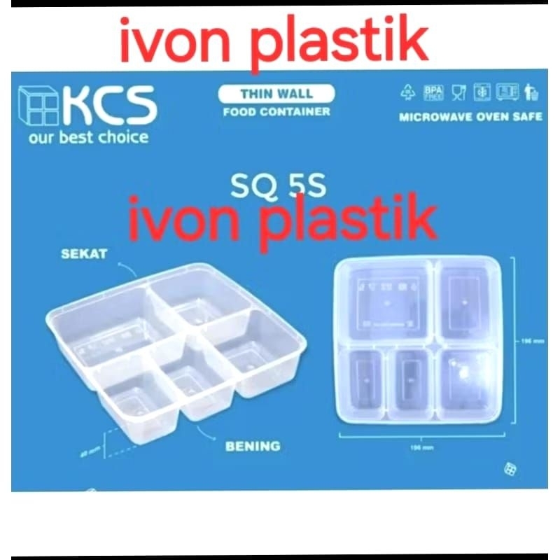 1Dus/isi 150pcs(6pack)Thinwall 5 Sekat KCS / SQ 5S Kotak Makan Plastik