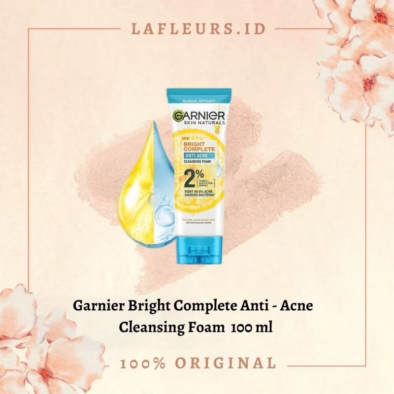 0Garnier Bright Complete 3-in-1 Anti Acne Facial Wash Skin Care / Face Foam / Sabun Cuci Muka