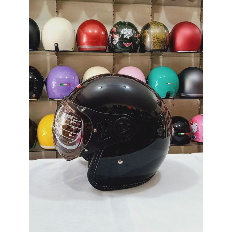Aizo Italy Helm Kaca Pilot Warna Hitam Glossy Berlabel SNI Bisa COD Packing Kardus dan Bubble Wrap