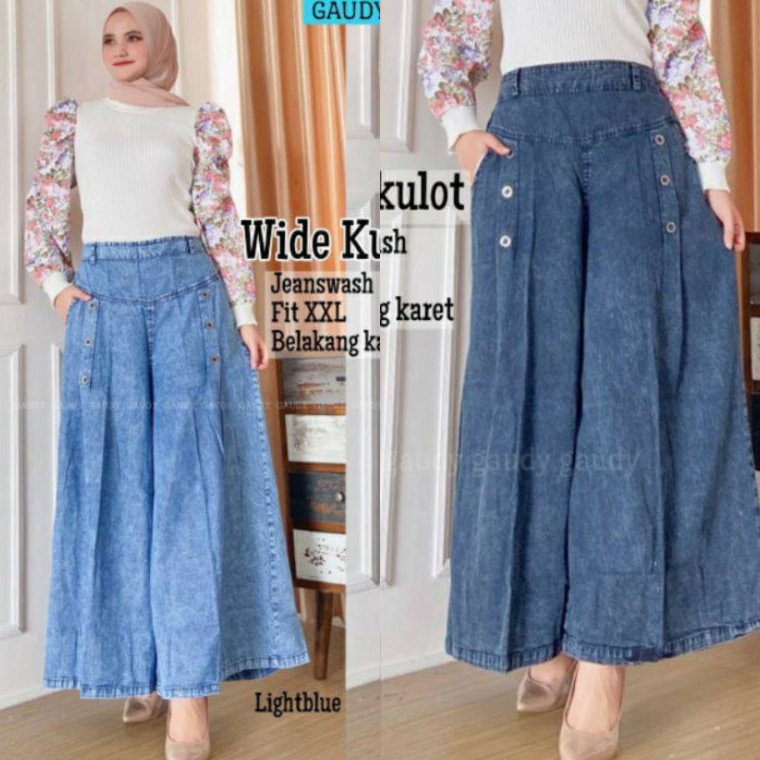 KODE E32Y ALAZKA JUMBO PALAZZO CELANA KULOT JEANS WANITA JUMBO SNOW BIRU DAN HITAM