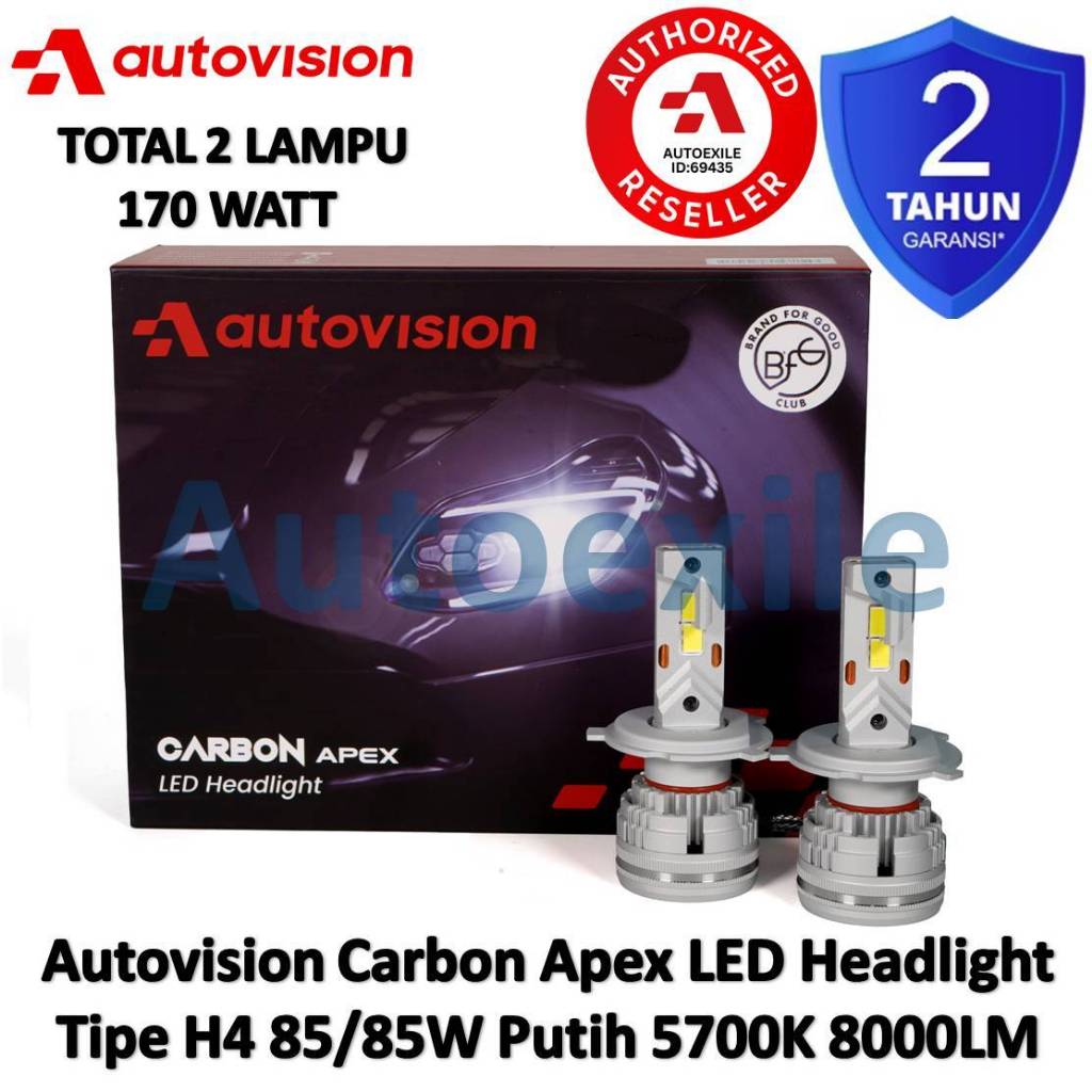 Autovision Carbon Apex LED Headlight H4 85W Putih 5700K Watt Tinggi Canbus Original Garansi Penggant