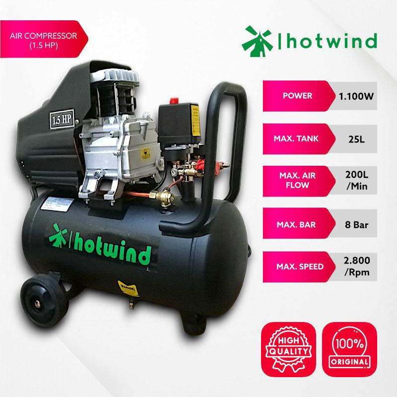 NEW Kompressor Angin Listrik 1.5HP 25 Liter HOTWIND Oil Kompressor Oli 1100 Watt BONUS OLI