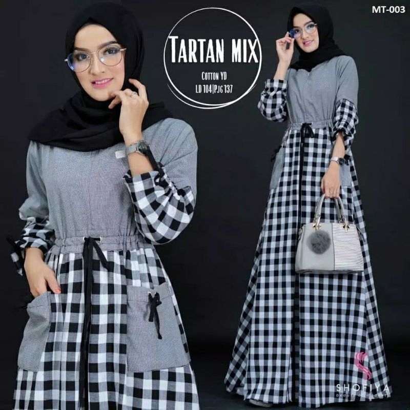 GAMIS SYARI / TARTAN MIX MAXI DRESS / BAJU GAMIS WANITA TERBARU