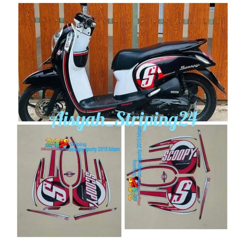 STIKER STRIPING LIS LES POLET BODY MOTOR HONDA SCOOPY SPORTY 2015 FULL-HITAM