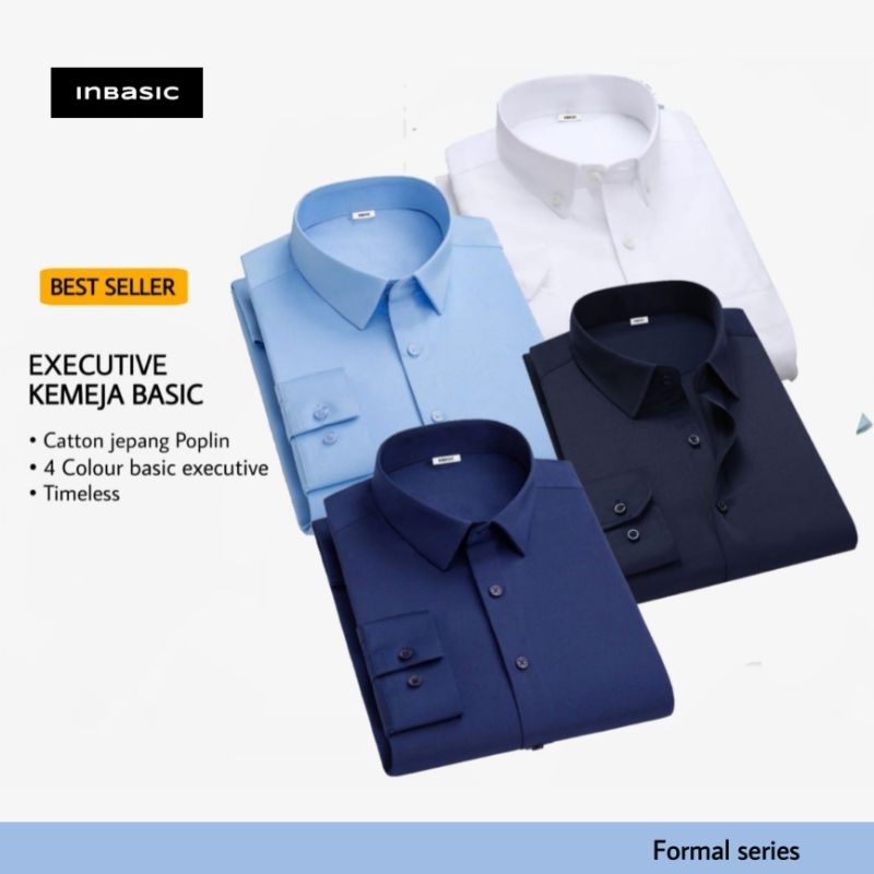 Inbasic - Kemeja Pria formal basic polos lengan panjang dewasa tidak mudah kusut executive
