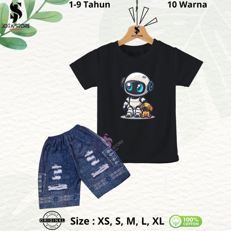 Setelan Kaos Anak Motif Robot & Dog/Baju Setelan Anak Unisex/stelan/Setelan anak 1-9 tahun