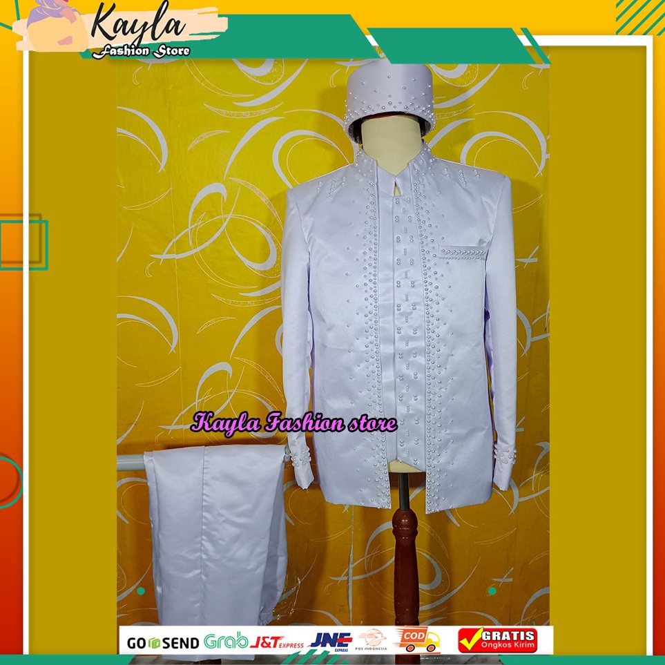 KODE T98F Beskap Akad Pria satu set full Mutiara Jas pengantin Jas pria