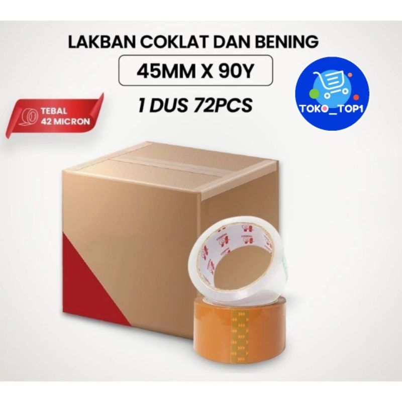 

ISOLASI 1 DUS 45MM 90Y ISI 72 PCS LAKBAN BENING & COKLAT TERMURAH SUPER CLEAR