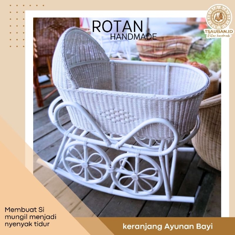 Keranjang Ayunan Bayi Goyang Rotan Asli
