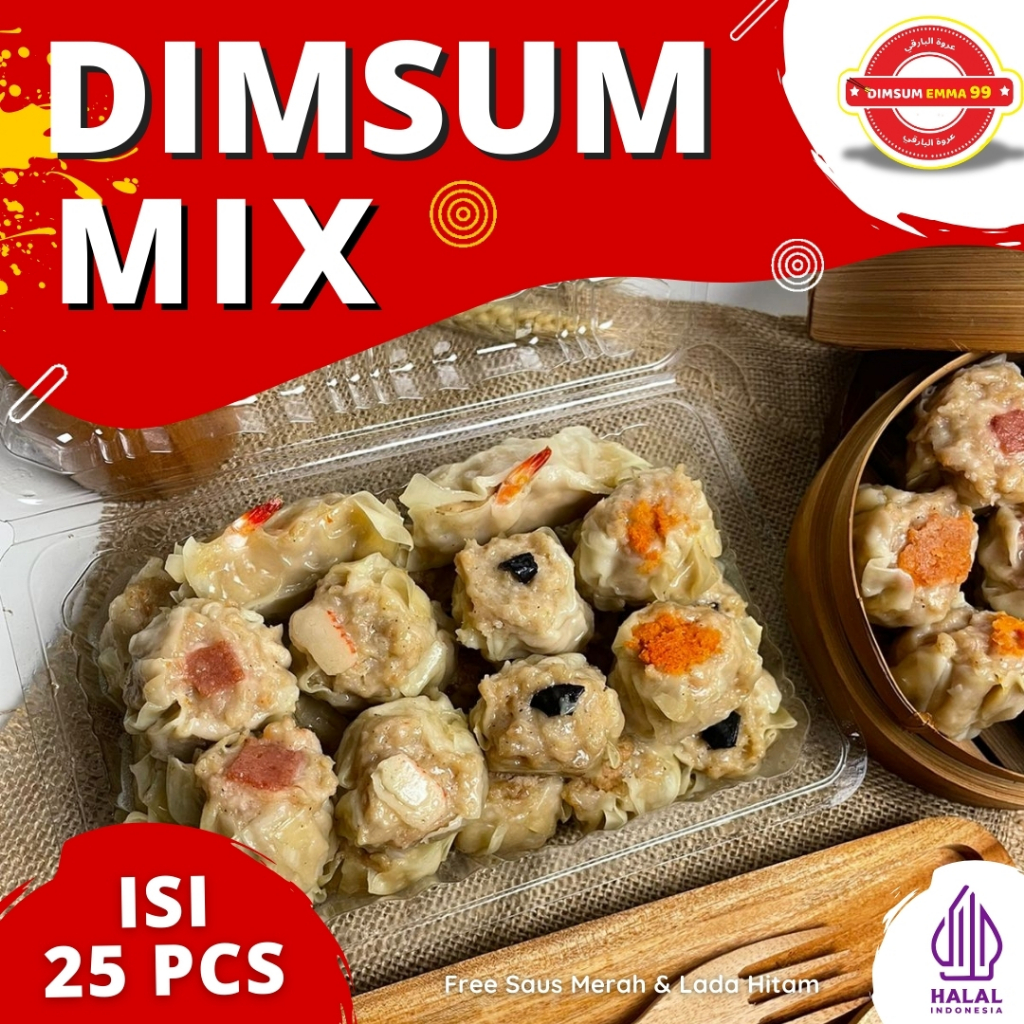 

Dimsum Mix Premium Frozen & HALAL isi 25 Free Saus Merah & Lada Hitam