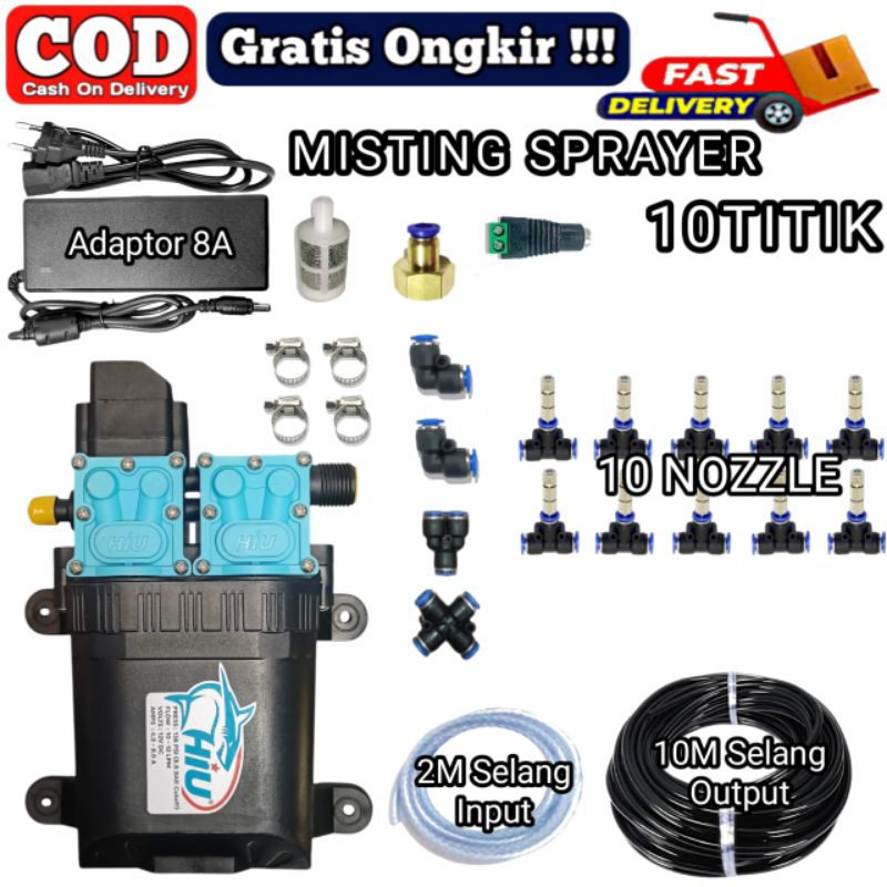 Paket lengkap Misting Alat Pengkabutan Tanaman Pompa Hiu Dual/Alat Misting Sprayer Pompa DC 12V 10 T