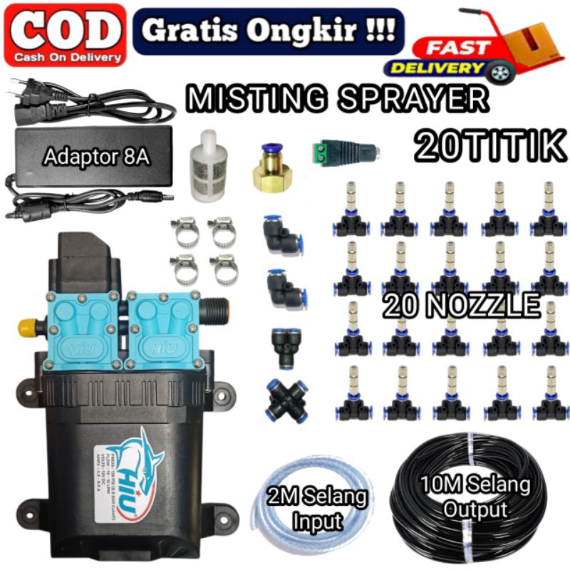 Paket lengkap Misting Alat Pengkabutan Tanaman Pompa Hiu Dual/Alat Misting Sprayer Pompa DC 12V 20 T