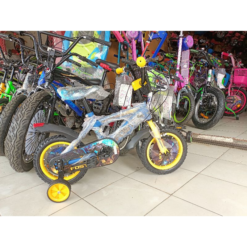 SEPEDA BMX RING 12 INCHI,BAN ANGIN,WARNA BIRU LIST KUNING